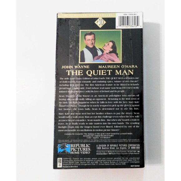 The Quiet Man VHS 40th Anniversary John Wayne Maureen O'Hara VHS Sealed Republic - Picture 2 of 3